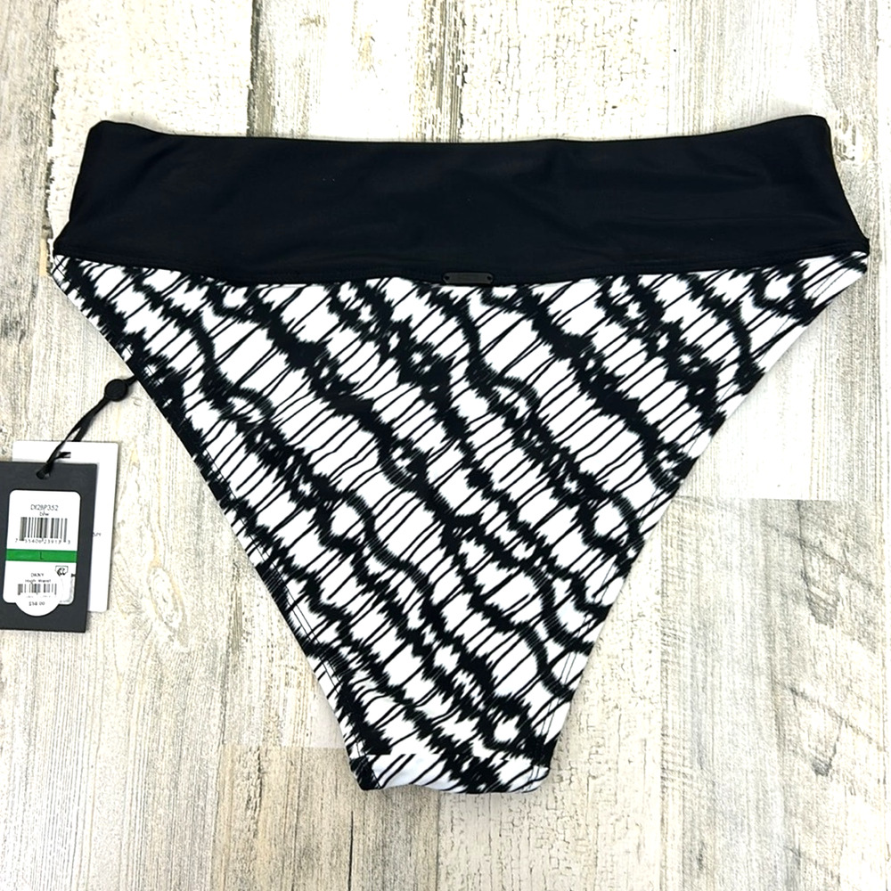DKNY Womens L Black White High Waist Bikini Bottom Swim NWT - Picture 2 of 6